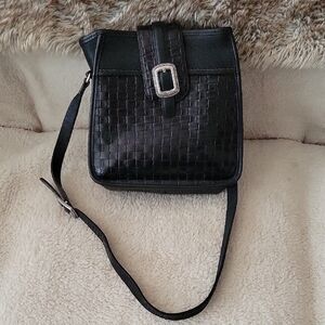 Brighton Elegant Black Woven pattern Leather Shoulder Bag